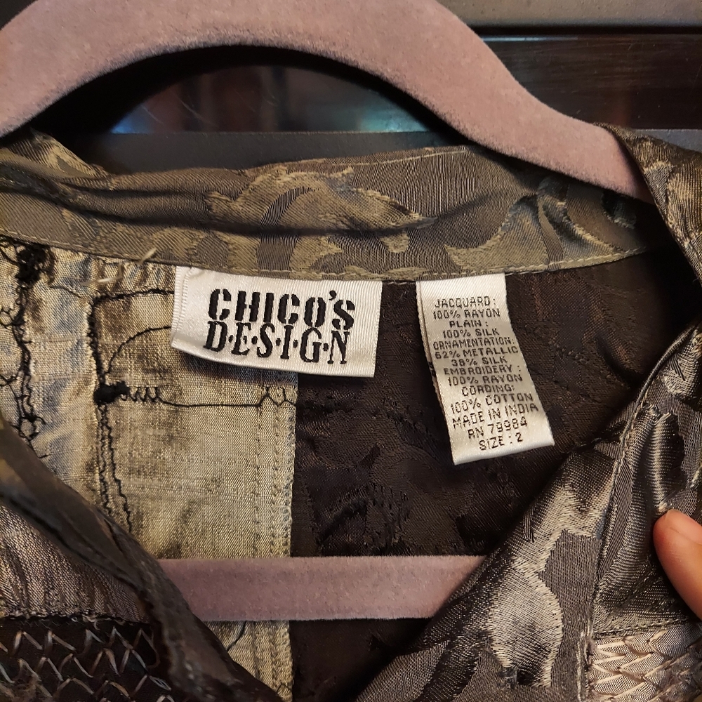 Lux Chico's Gray Browns Patchwork Embroidered Jac… - image 2